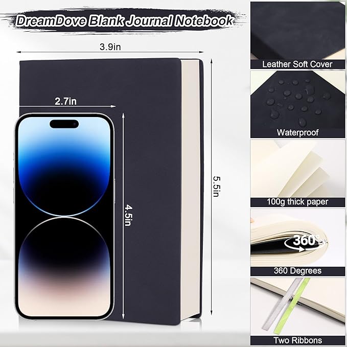 Thick Blank Journal Notebook 400 Pages 3.9 × 5.5 No Lines Soft Leather Pocket Blank Notebook for Women Drawing Book Memo Writing Sketch Diary Notebook Upgrade Page (dark gray)