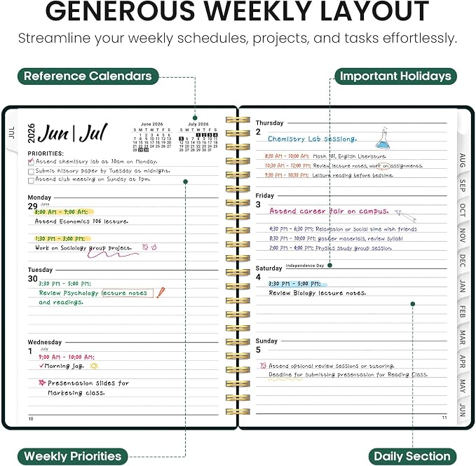 Planner 2026-2027, Academic Year Monthly and Weekly Calendar Planner, Jul 2026 - Jun 2027, Hardcover Teacher Student Planning Agenda book with Tabs, Perfect for School Office Supplies, 6.3" x 8.5" - Insects in Blooms