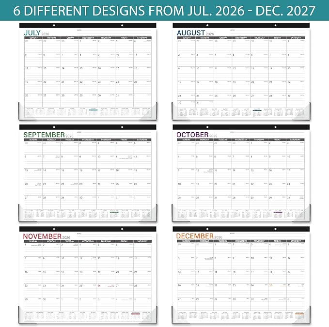 2026-2027 Desk Calendar - Desk Calendar 2026-2027, 17"x12" Desktop Calendar, Jul. 2026 - Dec. 2027, Corner Protectors, Large Ruled Blocks