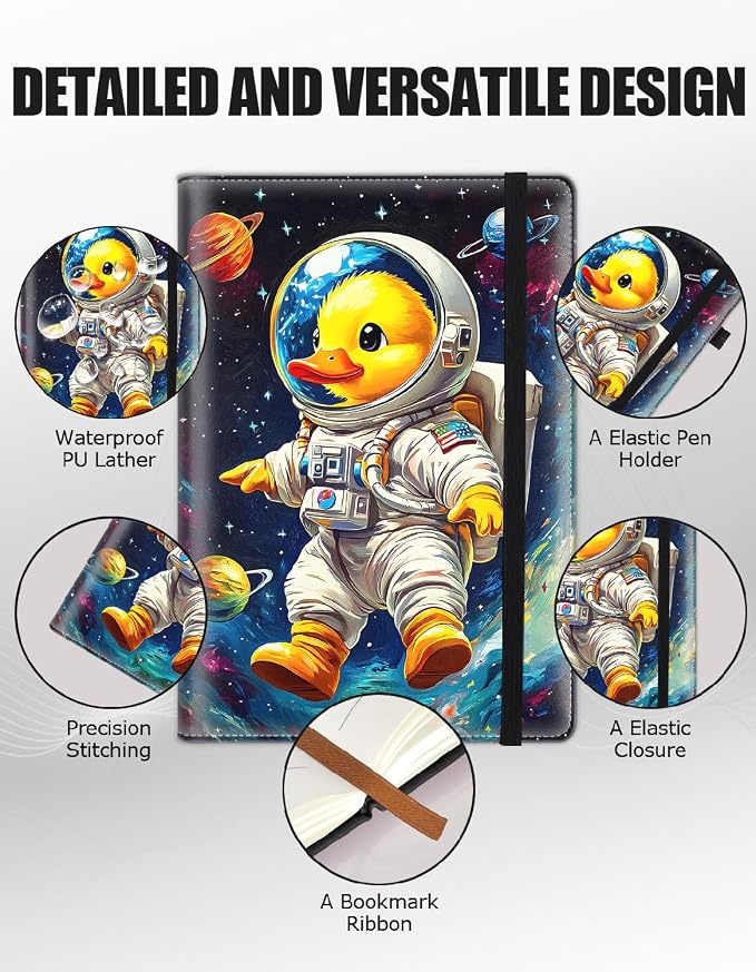 Hardcover Executive Notebooks, A5 PU Leather Lined Journal Notebook, 200 Pages Thick Paper Subject Notebooks for School,Work,Home Writing Business Notebook, Diary Book ，Rubber Duck Astronaut