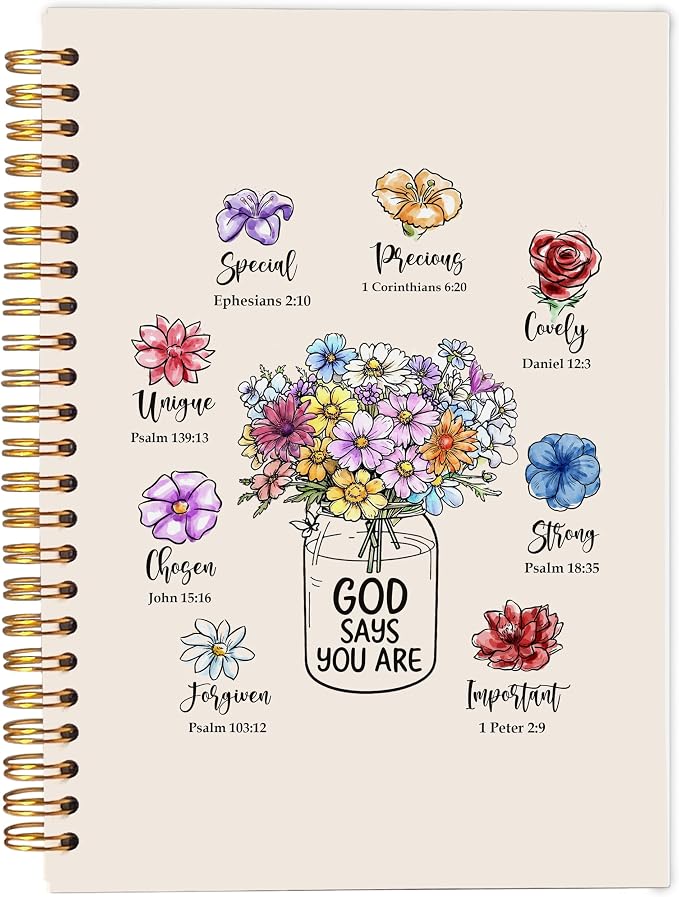 Ecezatik Inspirational Floral Christian Notebook Journal, God Says You Are Bible Notebook for Note Taking, Christian Gifts for Women, Religious Spiral Journal 5.5x8.3 Inch