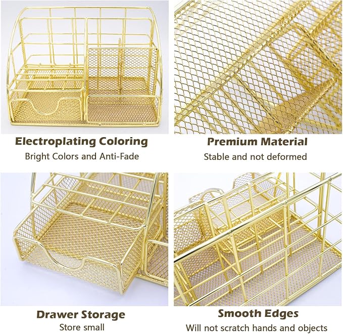 Office Desk Organizers, Gold 13PCS Office Supplies and Accessories Desk Organizer, Acrylic Stapler, Staple Remover, Clips, Scissor, Phone Holder, Pen, Pen Holder