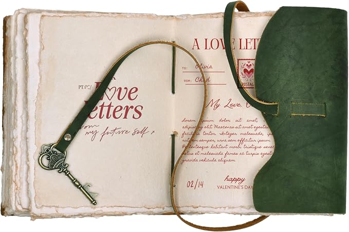 LEATHER VILLAGE Vintage Leather Journal – 200 Handmade Vintage Deckle Edge Paper – Leather bound Journal For Women Men – Vintage Key Closure - Book of Shadows - Green - 10X7 inches
