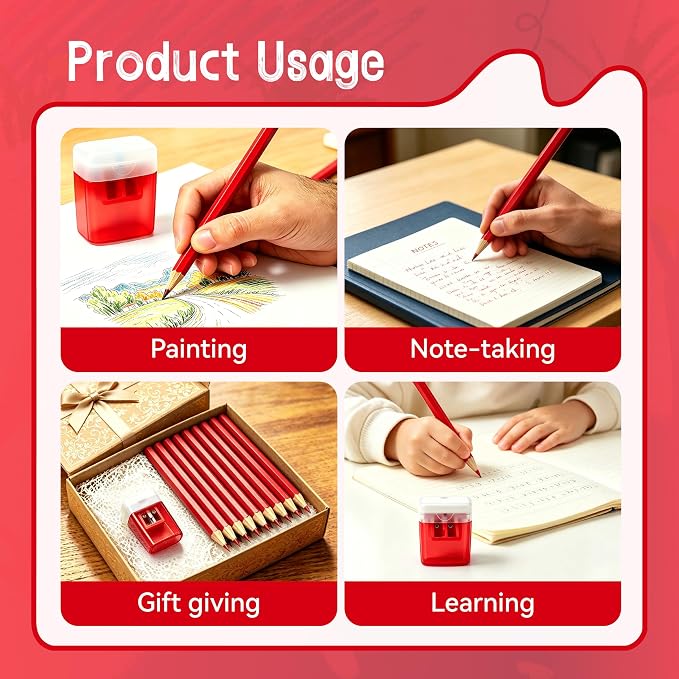 24Piece Red Colored Pencils Set with Sharpener, Pre-Sharpened Professional Wooden Art Pencils for Artists Drawing and Sketching, Premium Colored Tone Supplies Delivering Detailed Painting(Red)