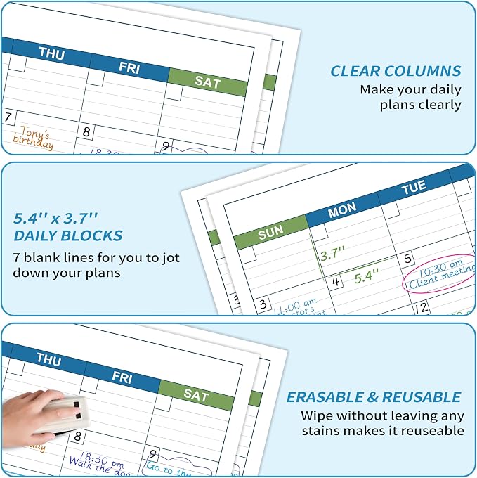 Large Dry Erase Calendar - Undated 1 Month Dry Erase Calendar for Wall, 40" x 28", Erasable & Reusable Laminated Dry Erase Wall Calendar with 10 Round Stickers, Large Space for Office