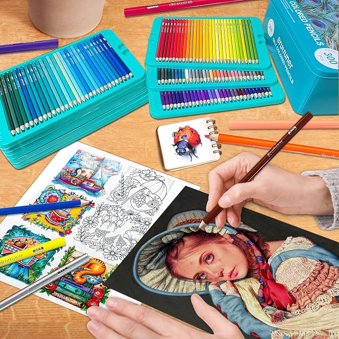 LBW Colored Pencils for Adult Coloring Books, 300 Oil Based Soft Core Professional Color Pencils Set for Artists Beginners, Ideal for Coloring Sketching Drawing Blending