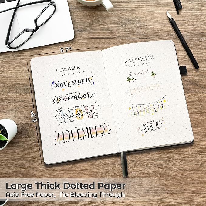 Dotted Journal, Hardcover Leather Dot Grid Notebook Journal for Women Men | No Bleed Thick Paper for Smooth Writing, Lay Flat, A5 Portable Size for Work, School, and Travel, Professional Business Style
