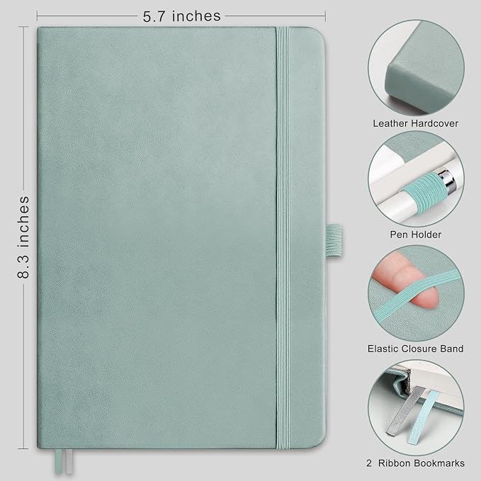 RETTACY Graph Grid Paper Notebook, 192 Pages, A5 Size (5.7'' x 8.3'') | 5 Squares per Inch, Leather Hardcover, 100 GSM Thick Paper, for School, Students, Math, Engineering (Blue-gray)