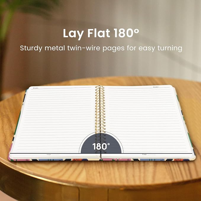 Taja Spiral Journal Notebook for Women, Pretty Hardcover Lined Notebook for Work & Note Taking, Aesthetic Cute Journal for Writing, 140 Pages, 5.8"x8.3", Stamp