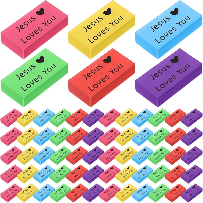 Resurhang 360 Pcs Erasers Bulk for Kids Inspirational Pencil Erasers Bulk for Drawing Motivational Big Eraser School Supplies for Classrooms Back to School Office (Jesus Loves You,Multicolor)