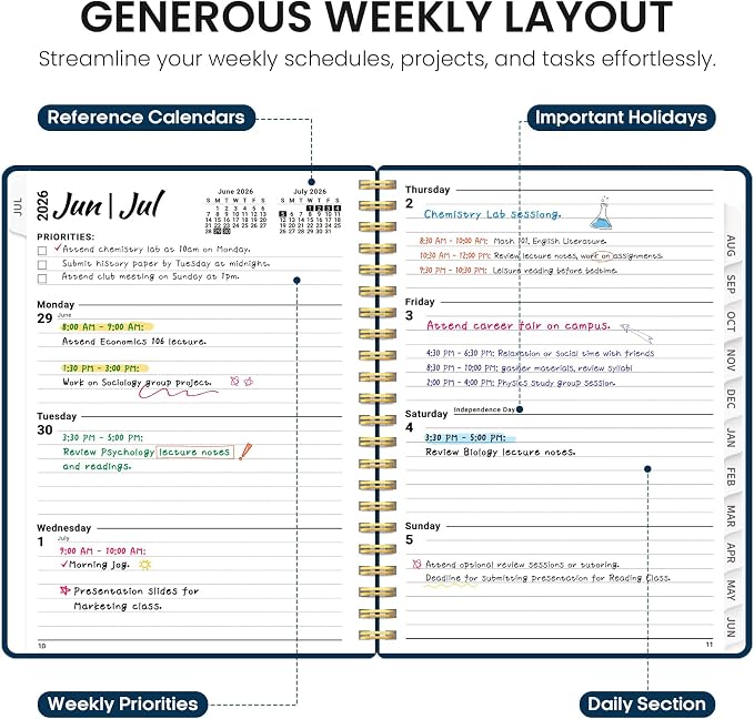 Planner 2026-2027, 8.5" x 11" Weekly and Monthly Academic Year Planner Calendar, July 2026 - June 2027, Hardcover Large School Planning Agenda With Tabs, Perfect for School & Office Supplies, A4, Navy Blue