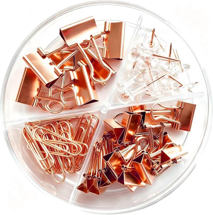 Paper Clips and Binder Clips Assortment, Rose Gold