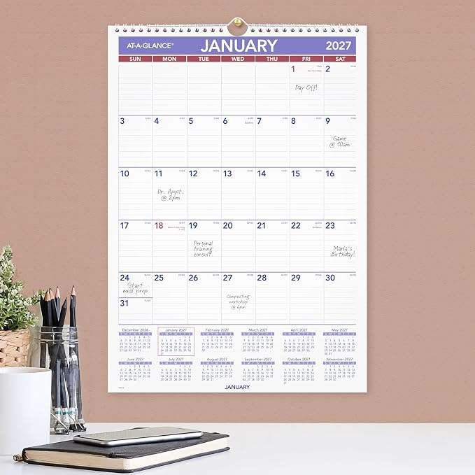 AT-A-GLANCE 2027 Wall Calendar, Monthly, 12" x 17" Planner, Ruled Daily Blocks (PM22827)