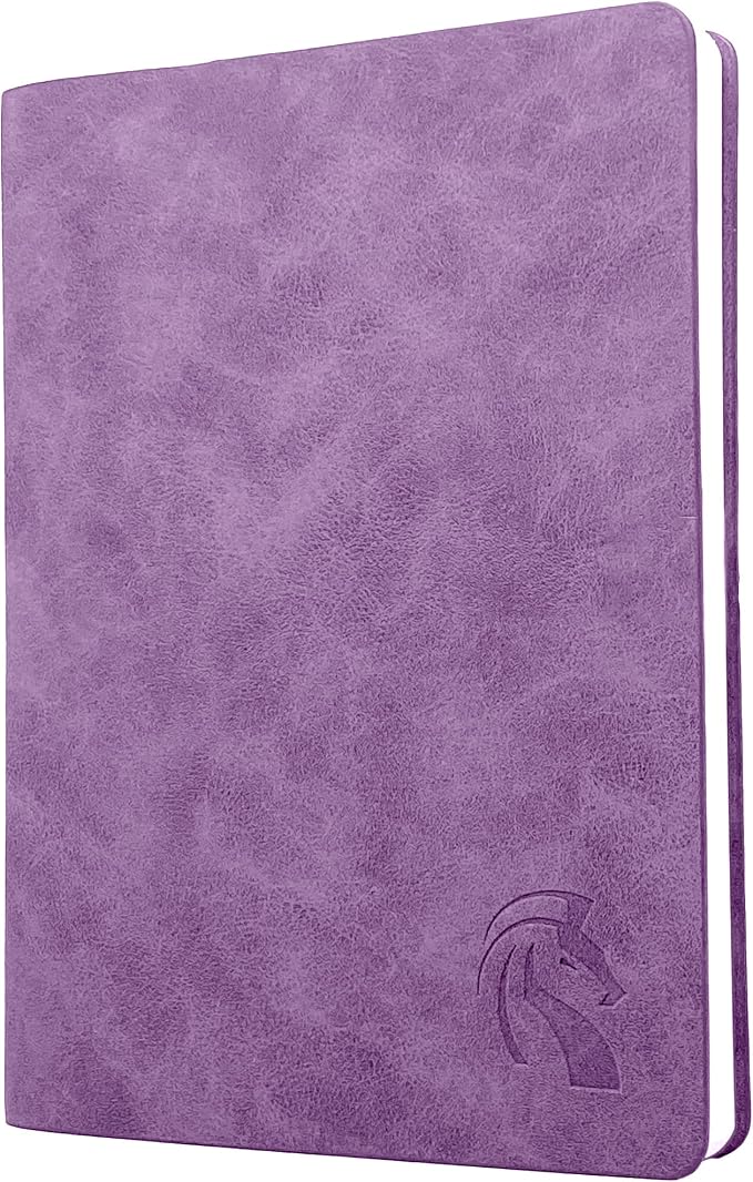 LeStallion Purple Journal To Write In For Women/Men - A5 Purple Faux Leather Notebook - Numbered 120gsm Thick Paper Writing Journal - 200 Pages Wide Ruled Light Purple Soft Cover Note Book