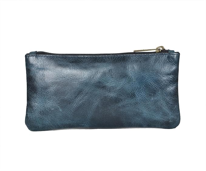 Vintage Leather Pencil Case Pouch, Pen Pouch for Work & University, for Men,Women/Leather Pencil Cases for Adults Perfect for Office/Tool Pouch Zipper Bag, Small Tool Bag (Blue)