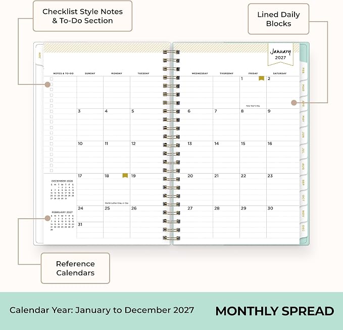 Blue Sky 2027 Weekly & Monthly Planner Calendar, 5"x8", Secret Garden Mint | January 2027 - December 2027, Flexible Cover, Durable Twin Wire Binding, Storage Pocket, Stickers, Day Designer