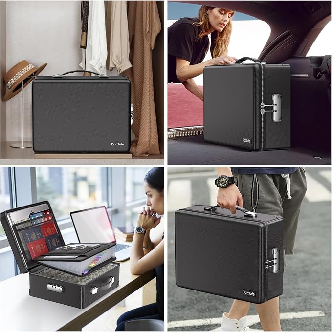 DocSafe 6400°F Fireproof Document Box with Lock, 10 Layers Heat Insulated | Fire&Water Resistant, Hard Case Safe Box with Zipper＆Multi Pockets, Protects Personal Items,Documents,Laptop,Passport, Black