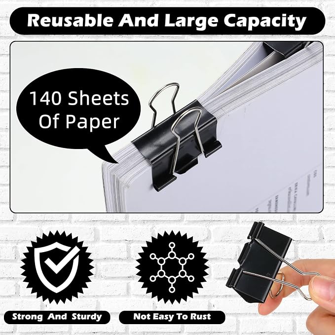 Yexiya 300 Pcs Large 1.61 Inch Binder Clips Bulk Big Paper Clamps Office Supplies Black Paper Clamps for Teachers Students School Office Business Paperwork Supplies