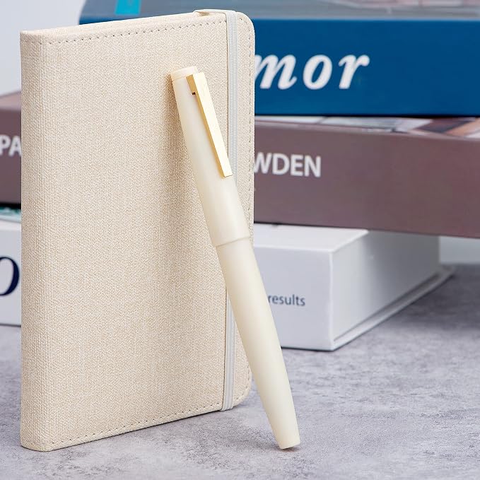 Jinhao 80 Ivory White Fiber Brushed Fountain Pen, Iridium Extra Fine Gold Nib with Ink Converter, Classic Design Smooth Writing Pen (Gold Clip)