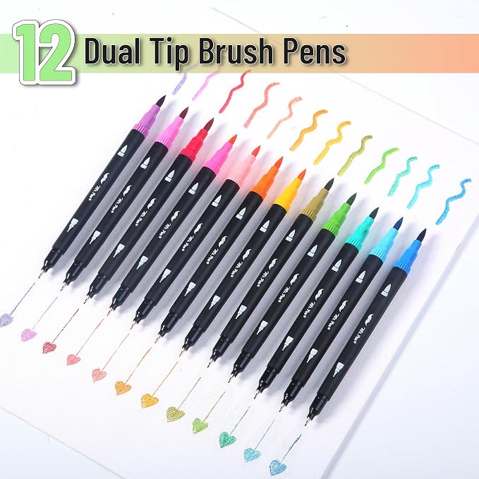 Mr. Pen- Dual Tip Brush Pens, 12 pcs, Assorted Color | Fine & Brush Tip Markers for Adult Coloring Markers for Adults