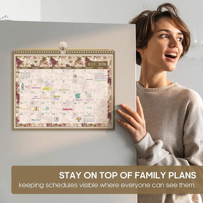 Calendar 2026-2027, Monthly Wall Calendar Runs Until June 2027, 11.5" x 14.8", Spiral Binding Hanging Wall Calendar, Perfect for Home or Office,Floral Borders