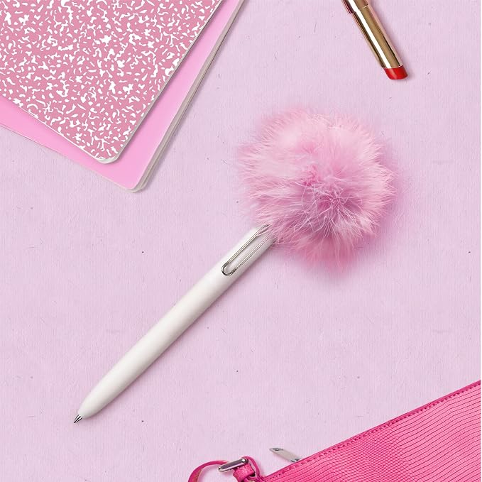 uniball™ The Elle Pen Set, Zento Gel Pens with Pink Puff, Black Ink, 0.7mm Medium Point, Retractable, 4 Count, Smooth Writing, Quick-Drying, No Smear, Fashion Barrel Colors