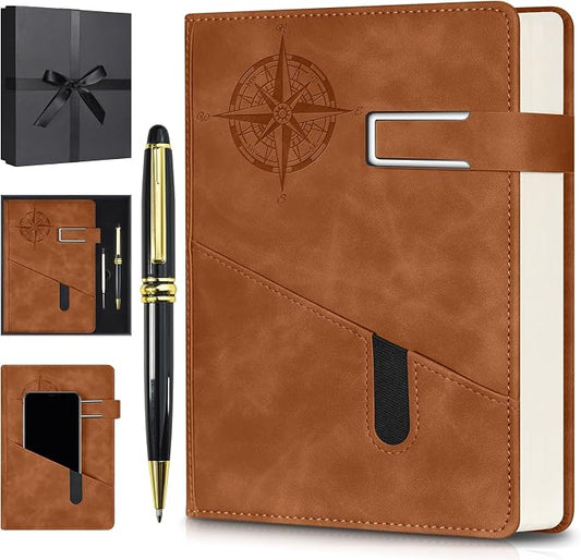 Lined Notebook Journal for Men Women, College Ruled Notebook, Hardcover Leather Journal with Pen & Gift Box, 256 Pages Thick Daily Diary, Professional Notebooks for Work, School, Business, Writing, A5