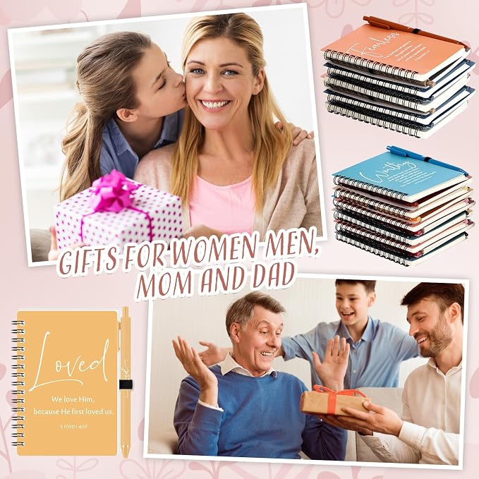 Kosiz 12 Sets Christian Gifts Bulk Christian Notebooks with Pens Inspirational Prayer Journals Bulk A6 Spiral Small Notepads for Women Men Church Members Bible Study Groups (Bright Color)