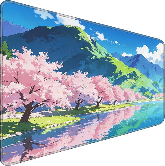 Desk Mat 31.5x15.7 Inch for Office - Extra Large Mouse Pad Protects Desk from Scratches and Spills, Non Slip with Stitched Edges, Lake