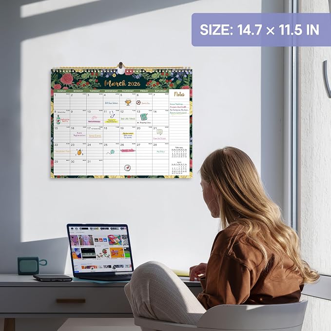 Calendar 2026-2027, 21-Month Wall Calendar Runs Until Jun 2027,11.5" x 14.7",Large Monthly Calendar with Twin-Wire Binding, Perfect for Home or Office - Midnight Garden