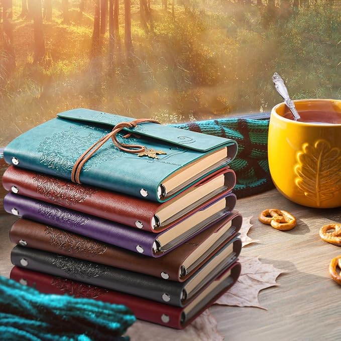 6 Pack PU Leather Notebook Journal, Travel Journal Bulk, Refillable Vintage Journals for Writing,Christmas Gifts for Women, Men, Girls, 100GSM Lined Paper, Each 160 Pages & 2 Pockets(A6, 5 x 7 inches)