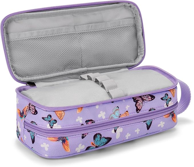 Choco Mocha Girls Pencil Case for Kids, Soft Large Zipper Pencil Pouch for Kids with 2 Compartments Girls Pencil Case for School Butterfly Pencil Bag, Purple