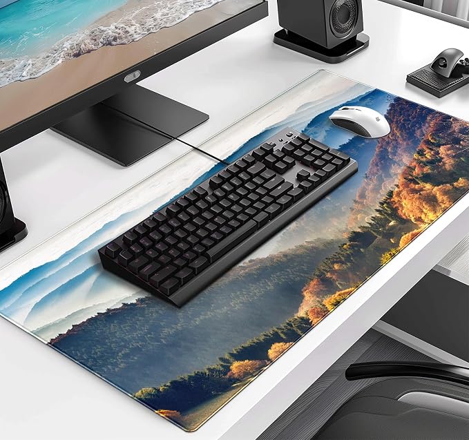 Large Mountain View Patterned Mouse Pad, Anti Slip Gaming Keyboard Desk Pad | Large Extended Mouse Pad; Full Desk Coverage; Waterproof Coating; Stable Anti-Slide Base For Gaming, Office, Study Daily Use