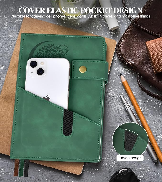 PAIBAS Blank Journal Notebook, A5 Hardcover Leather Sketchbook with 200 Pages Thick Blank Paper for Men Women, Unlined Drawing & Writing Journal, 5.9" x 8.4" Plain Notebook (green)