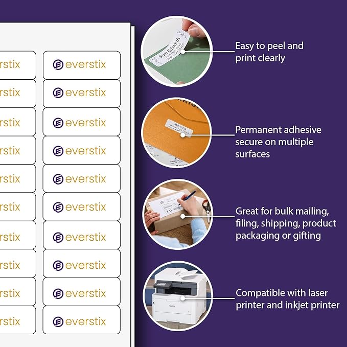 1/2" x 1-3/4", 100 Sheets, 8000 Return Address Labels for Laser & Inkjet Printers, Letter Size