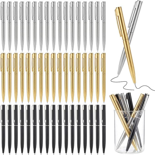150Pcs Slim Ballpoint Pens, 4 Inch Retractable Black Ink Ballpoint, Medium Point, Bulk Metal Pen Set, Gold & Silver & Black Options, Wedding Favors, Office, Business, Teachers