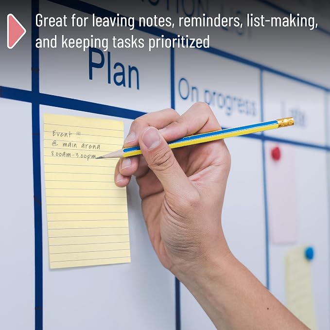 Mr. Pen- Lined Sticky Notes, 4" x 6", 6 Pads, 45 Sheets/Pad | Sticky Notes with Lines, Ruled Post Stickies, Memo Pads, Self-Stick Note Pad for Office, School, Home, Study