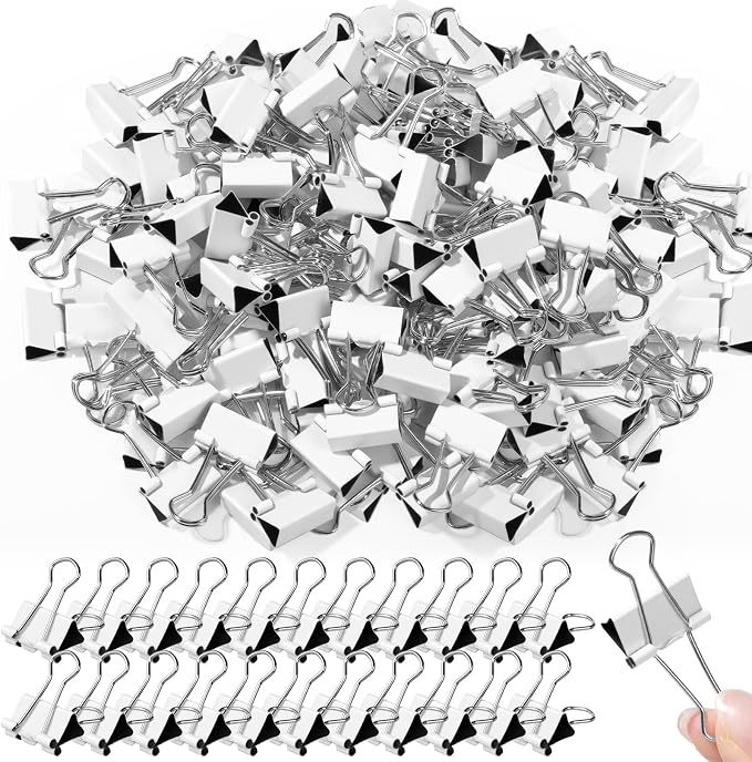 Jetec 300 Pcs 0.75in/19mm White Metal Material Binder Clips Bulk Medium Reusable Fold Back Binder Clips Paper Clamps Spring Steel Sturdy for Home Office School Supplies