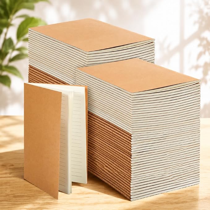 Mimorou 100 Pcs Journals Notebooks Bulk - Kraft Softcover A5 Small Notebooks 5.5 Inch x 8.3 Inch Notepads with 60 Page 30 Sheet for Writing Sketch Travel Office Supplies(Brown,Lined)