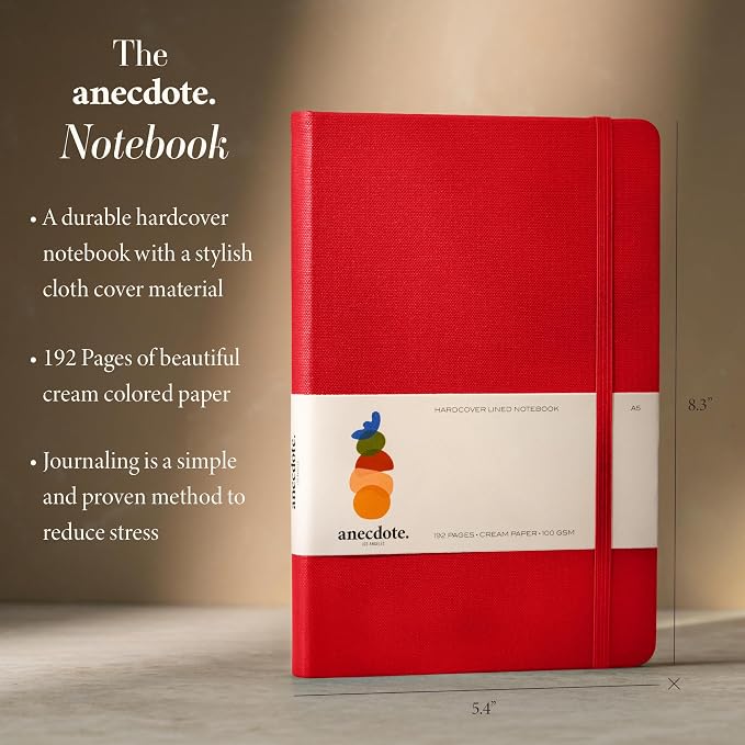 ANECDOTE. Lined Journal Notebook, 192 Pages, A5 size: 8.3" x 5.4", Thick 100 GSM Paper, Ruled, Hardcover. Journal for Women and Men, Perfect Notebook for School, Work and Travel (Red)