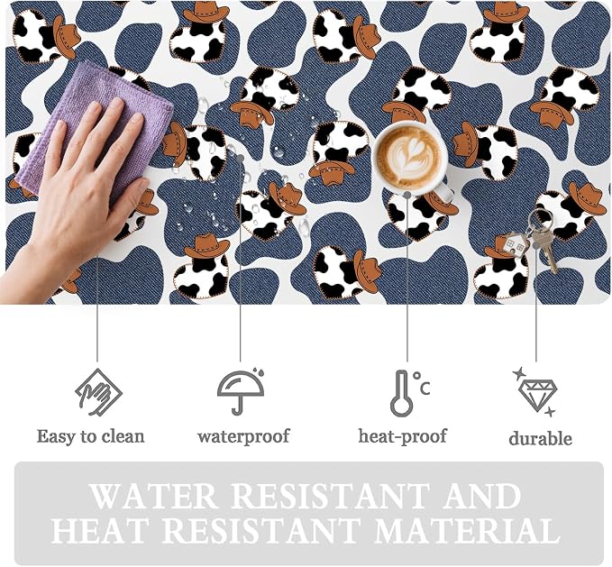 Cow Print Western Leather Desk Mat Extended Gaming Mouse Pad | Non-slip Large Writing Pad Laptop Blotter Computer Keyboard Mat | Cute Desk Protector for Home Office 23.6" x 11.8"