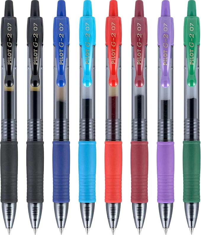 Pilot G2 Premium Refillable and Retractable Gel Ink Pens Fine Point (0.7mm), Retractable Pens, 7 Colors, 8 Count