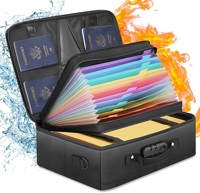 DEEGO Fireproof Document Organizer With Lock,Important Document Folder | Waterproof File Organizer for File Paper, Certificate, Passport, Portable Fireproof Safe Bag for Office Storage, Travel