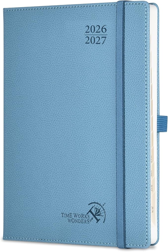 POPRUN Planner 2026-2027 (Size 6.75"x 8.75"), Academic Year Weekly Planner | Calendar Book Jul.2026 - Jun.2027, Appointment Book with Monthly Tabs, Leather Hardcover, Inner Pocket, 100GSM - Aquamarine
