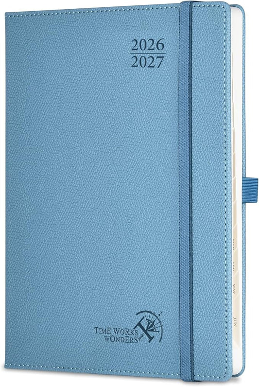 POPRUN Planner 2026-2027 (Size 6.75"x 8.75"), Academic Year Weekly Planner | Calendar Book Jul.2026 - Jun.2027, Appointment Book with Monthly Tabs, Leather Hardcover, Inner Pocket, 100GSM - Aquamarine