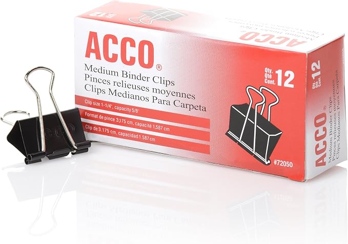 ACCO Binder Clips, Medium, Black, 12 per Box, 2 Boxes (72062) (Pack of 10)