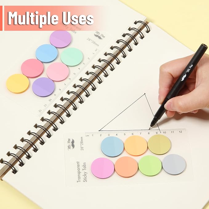 Mr. Pen- Round Transparent Sticky Notes, 1.1” Diameter, 14 Pads, 560 Sheets | Colorful, Water-Resistant See-Through Sticky Notes & Fineliner, Smooth Writing, Note Tabs for Bible Journaling, Studying
