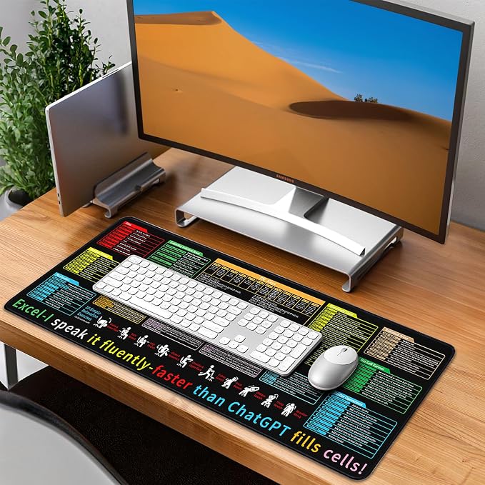Excel Cheat Sheet Desk Pad - Large Mouse Pad - Excel Cheat Sheet Desk Mat, Non-Slip Base Mousepad Suitable for Office, Computer Games, Desk Mat and More (31.5" x 11.8")