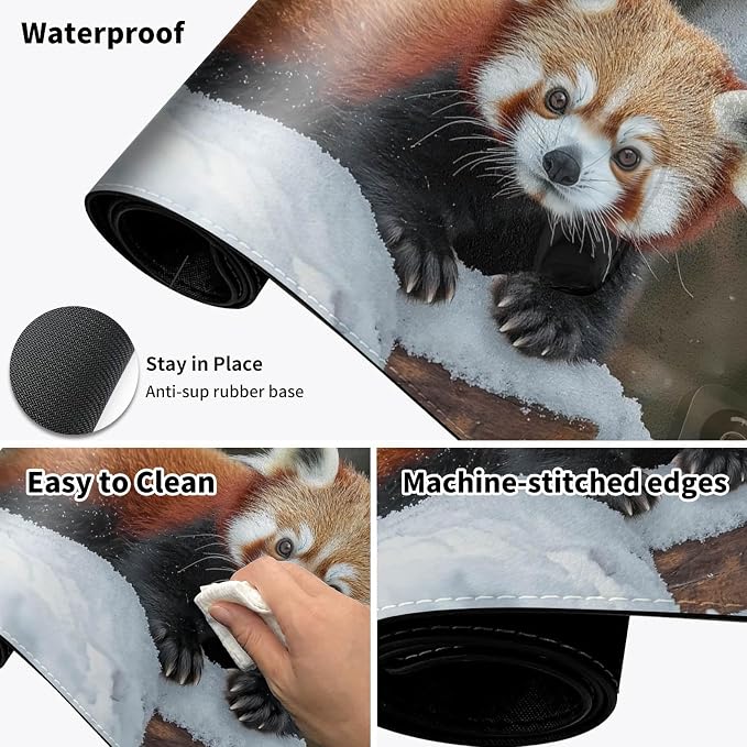 Heated Desk Pad Mouse Pad,Heated Desk Mat,with 3 Heating Levels & 3 Hours Auto Shut-Off,Leather 23.6"*14.2" Gaming Mouse Laptop Mat,Foot Warmer,Cute Raccoon Snow