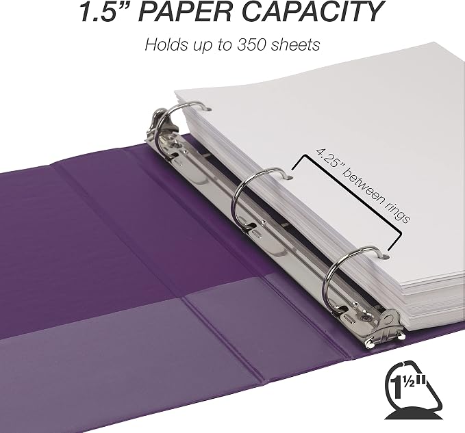 Samsill Durable 1.5 inch 3 Ring Binder, D Ring Binder, 100% Recycled Chipboard, Purple, 12 Pack